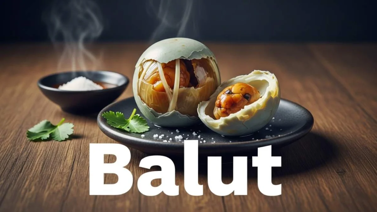 Balut aperto che mostra l’interno dell’uovo fermentato all’interno del guscio