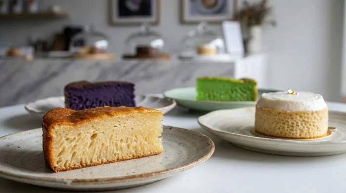 Varianti moderne di bánh bò nướng con ube e pandan