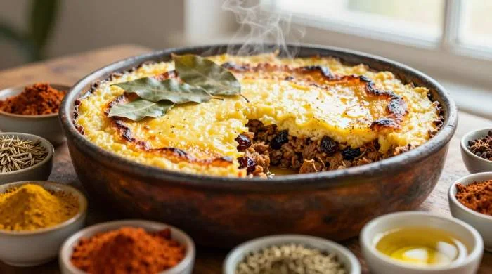 Bobotie Cape Malay preparato con spezie simbolo della fusione culturale