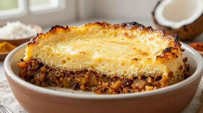 Platto Cape Malay di Bobotie con spezie e ripieno di carne