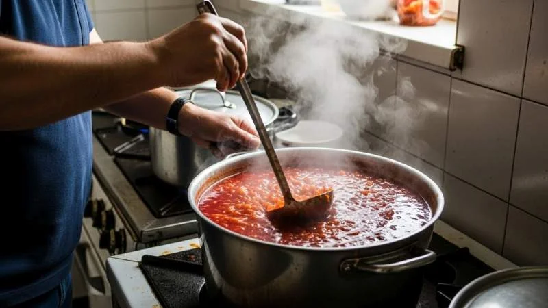 Borscht mescolato in una cucina popolare tradizionale ucraina