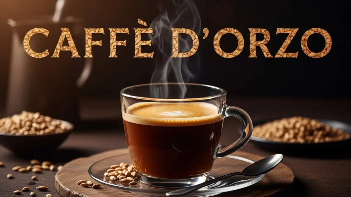 Tazza di caffè d’orzo caldo preparato con tradizionale bevanda italiana d’orzo