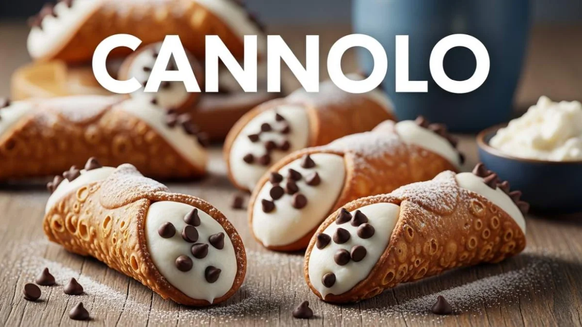 Cannoli siciliani ripieni di ricotta decorati con gocce di cioccolato