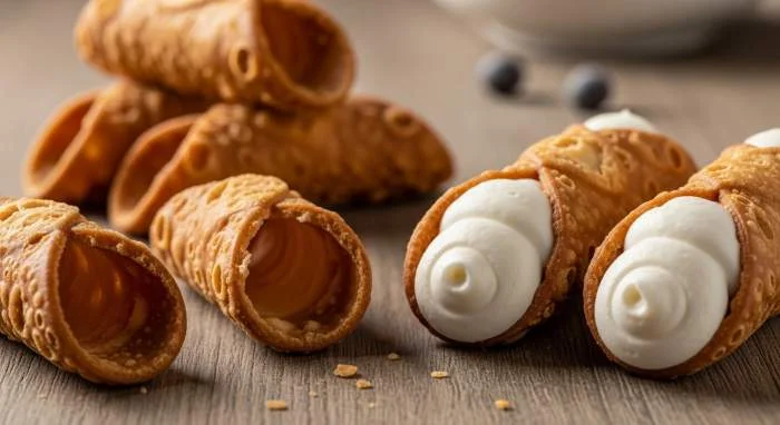 Cannoli siciliani vuoti e ripieni con cialda fritta