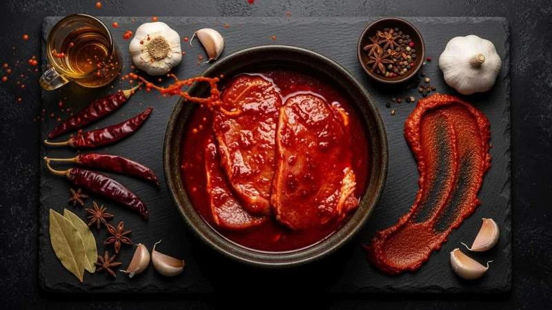 Carne di maiale marinata con achiote, peperoncini secchi e spezie tradizionali
