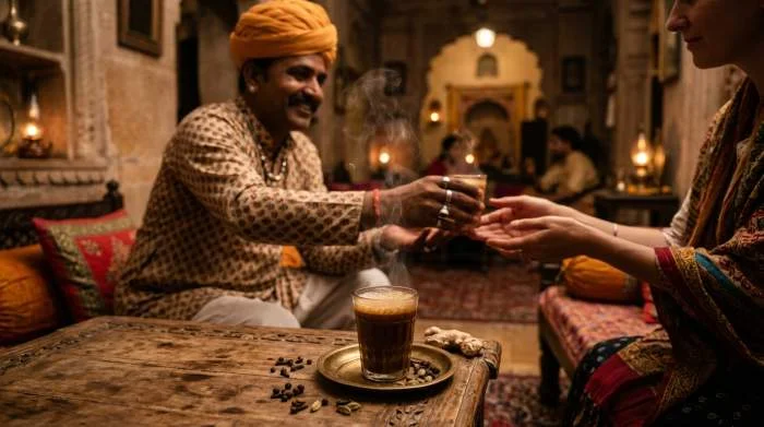 Masala chai del Rajasthan preparato con spezie intense e latte di bufala