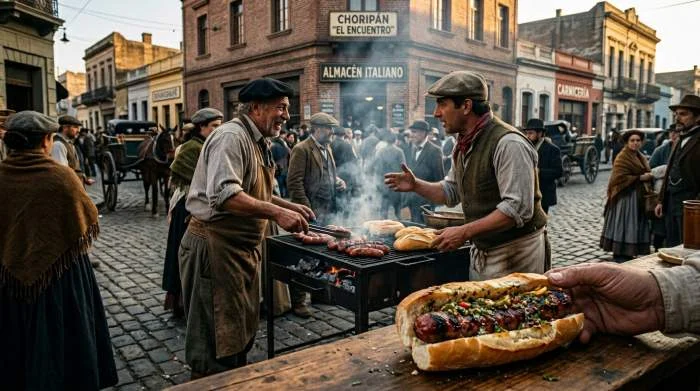 Choripán argentino nato dalla fusione culturale dell'immigrazione europea