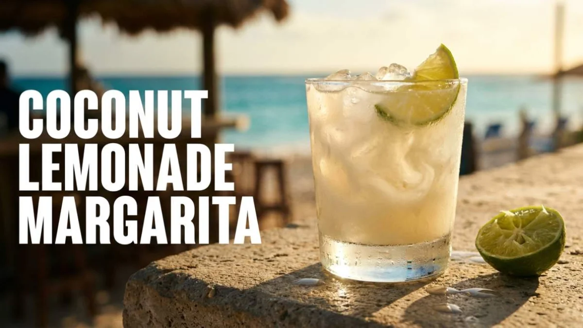 Coconut lemonade margarita con ghiaccio servito in un bicchiere estivo