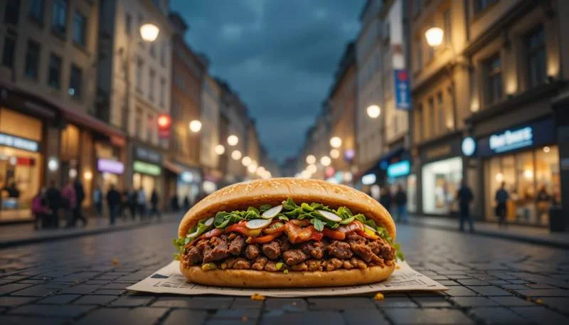 Döner kebab servito in un tipico chiosco di strada a Berlino