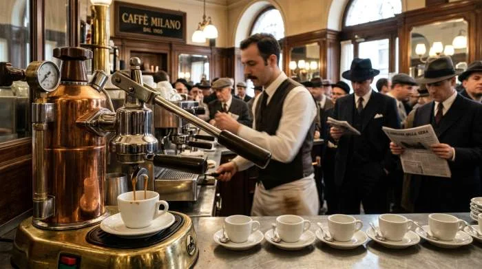 Macchina per espresso in un bar milanese degli anni Venti