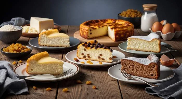 Fette di sernik polacco con topping ai frutti rossi e crema