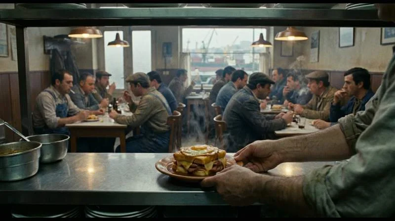 Francesinha servita durante la pausa pranzo dei lavoratori in un ristorante di Porto negli anni Sessanta