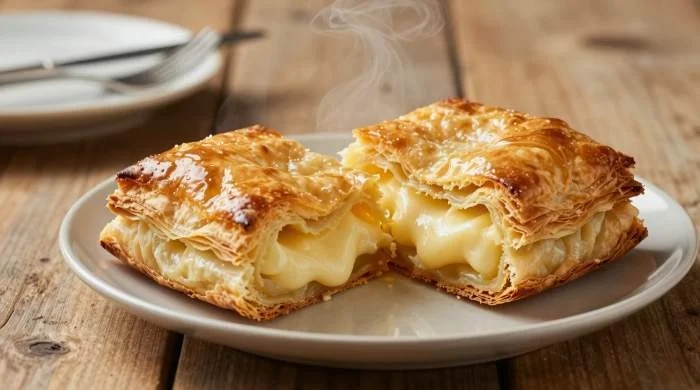 Gibanica calda con consistenza cremosa e crosta croccante