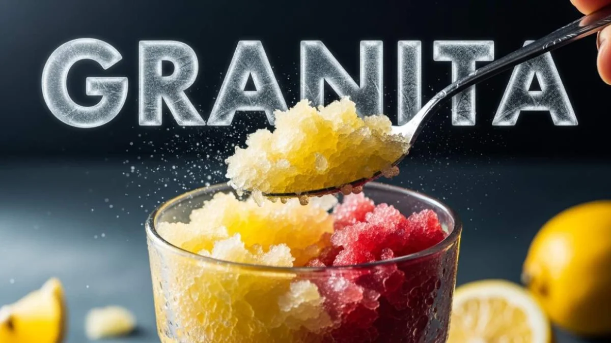 Granita siciliana con cristalli di ghiaccio servita come dessert tradizionale rinfrescante