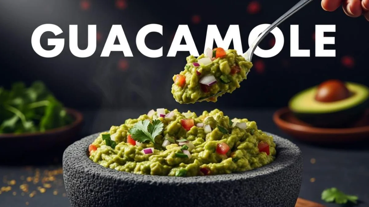 Guacamole messicano preparato con avocado fresco in un tradizionale molcajete