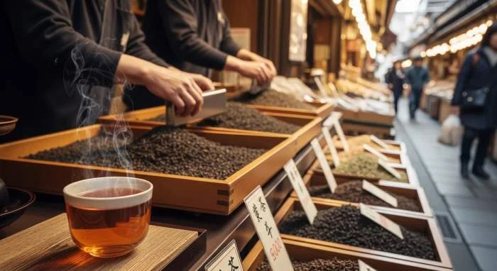 Hojicha venduto nel mercato Nishiki di Kyoto come tè quotidiano