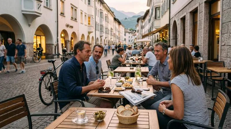 Aperitivo con Hugo Spritz in un caffè del Nord Italia tra atmosfera alpina e vita quotidiana
