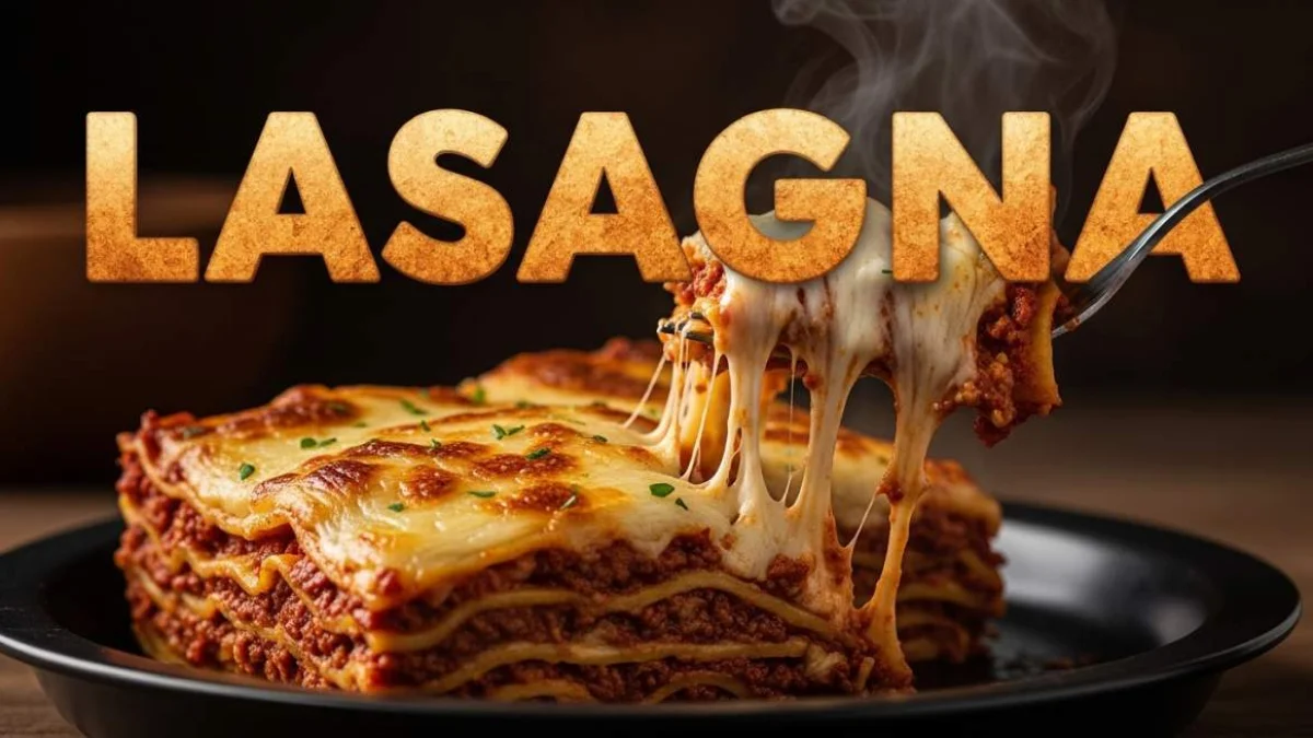 Lasagna italiana con capas de ragú, bechamel y queso gratinado