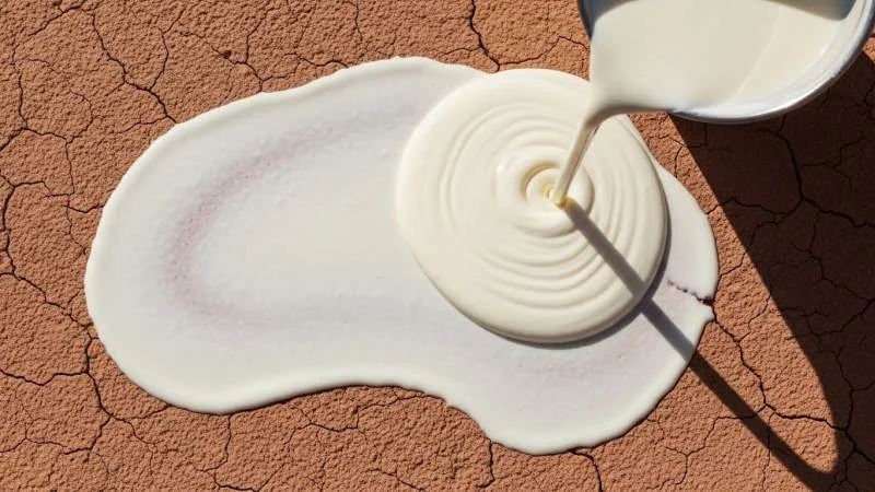 Lassi versato su pietra come bevanda fresca contro il caldo intenso