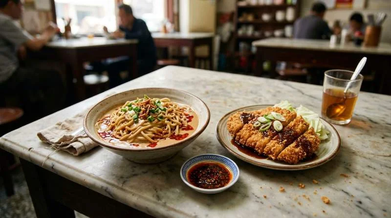 Májiàng miàn con salsa al sesamo e cotoletta di maiale croccante, piatto da ¥14 reso virale da Tom Holland e Zendaya a Shanghai