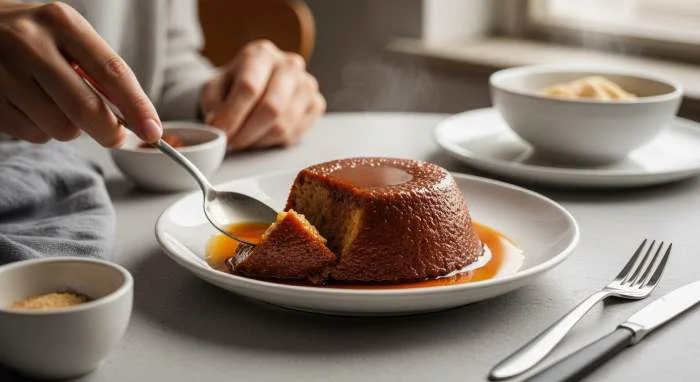 Malva pudding servito caldo come comfort food sudafricano