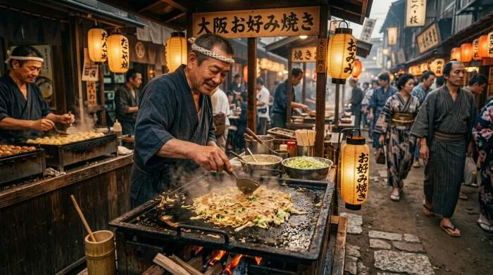 Okonomiyaki osaka meiji taisho street food origine collettiva