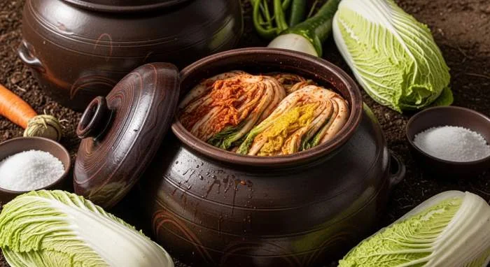 Giare onggi interrate utilizzate per la fermentazione tradizionale del kimchi
