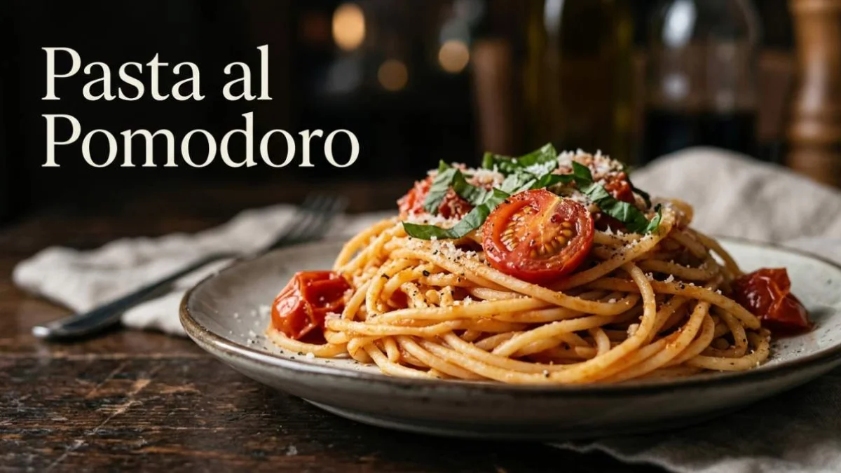 Plato de pasta italiana con salsa de tomate fresca en primer plano