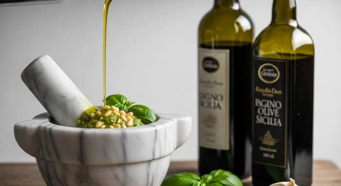 Pesto artigianale con olio ligure emulsionato in modo cremoso