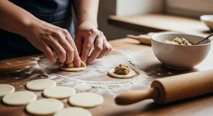 Preparazione domestica dei pierogi come rituale familiare tradizionale