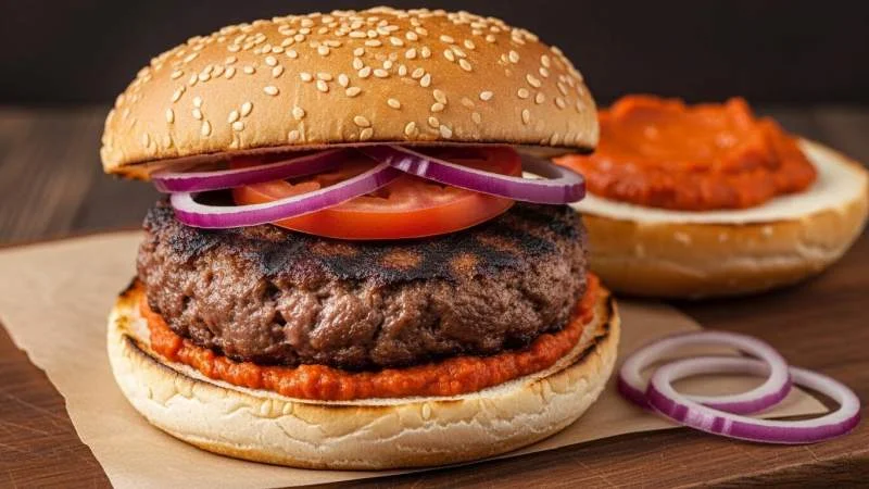 Pljeskavica e hamburger a confronto su un tagliere di legno