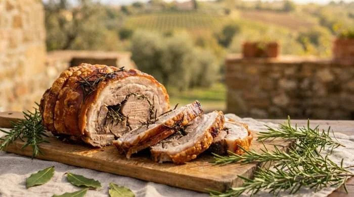 Porchetta laziale arrosto con rosmarino ed erbe aromatiche