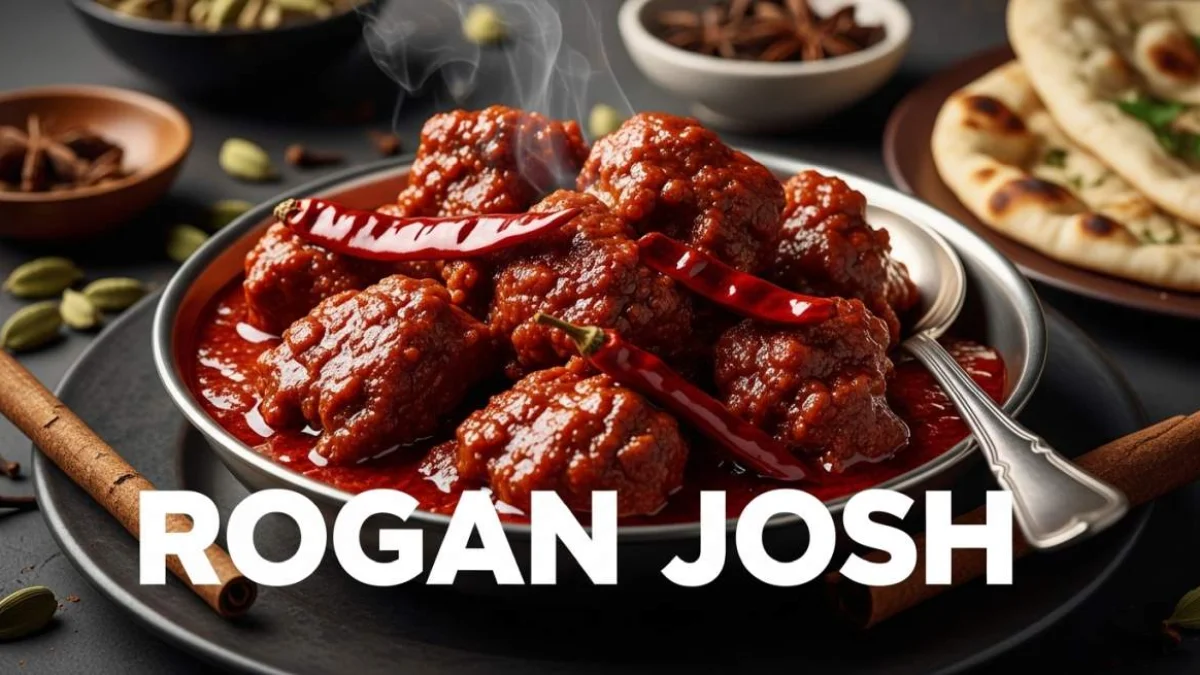 Rogan josh del Kashmir con salsa rossa intensa, carne tenera e spezie aromatiche