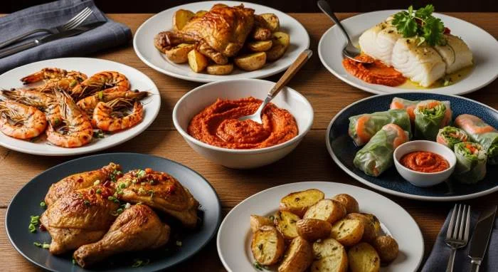 Salsa romesco servita con pesce e carne nella cucina mediterranea moderna