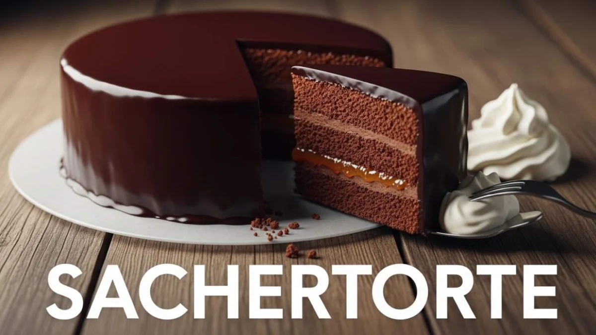 Sachertorte austriaca con glassa al cioccolato lucida e strato di marmellata di albicocca