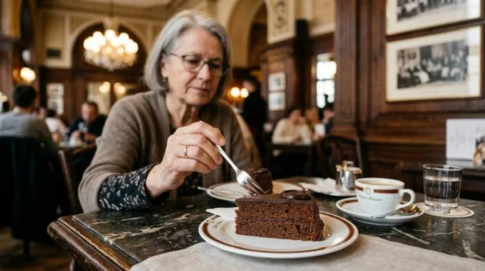 Sachertorte servita in un caffè storico di Vienna