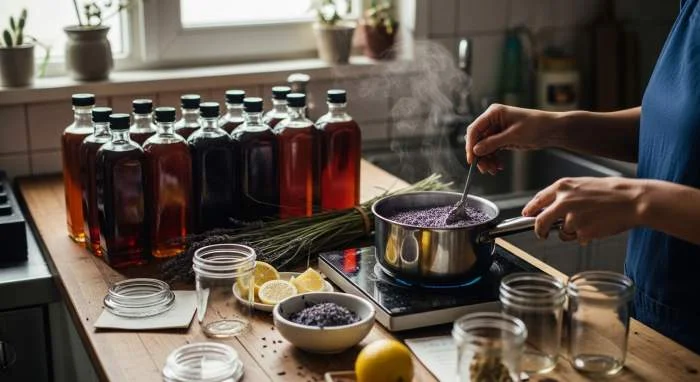 Sciroppo artigianale alla lavanda e limone per bevande creative