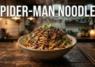 Spider-Man noodles di Shanghai con pasta di sesamo salsa al peperoncino cipollotto e semi di sesamo