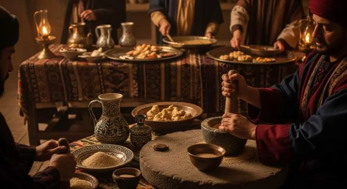 Tahina servita durante un banchetto ispirato alla cucina araba medievale