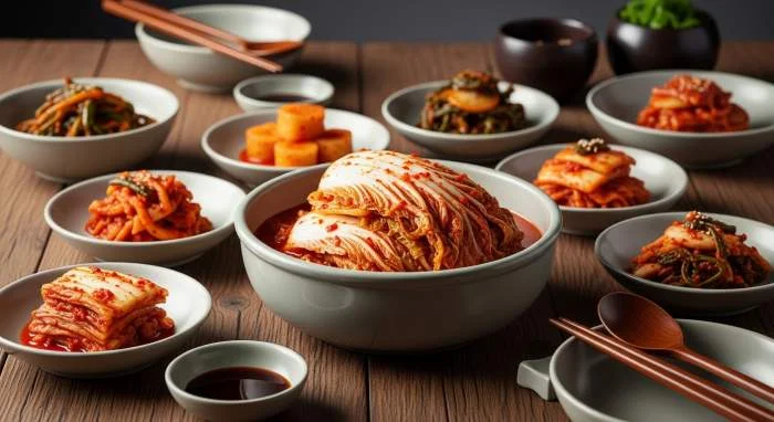 Tavola coreana con diverse varietà di kimchi, dal baechu al kkakdugi