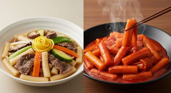Tteokbokki reale coreano confrontato con la moderna versione street food