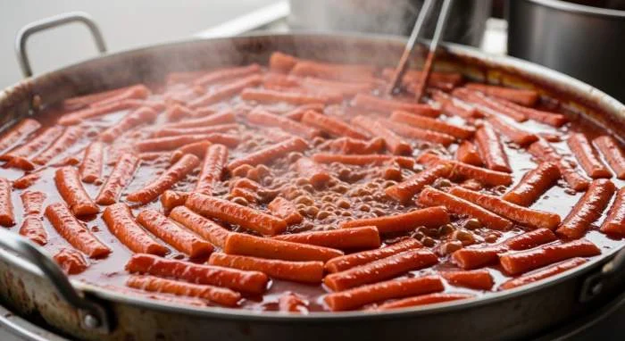 Tteokbokki piccante servito come comfort food nelle strade coreane
