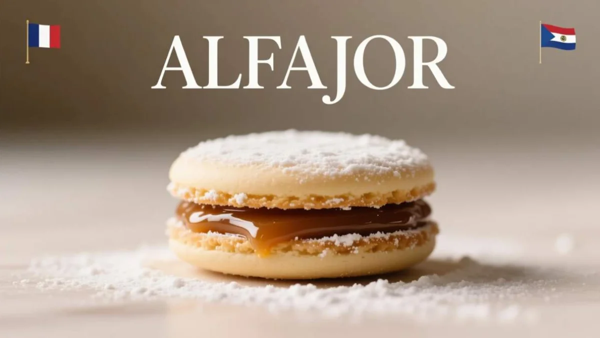 Alfajor argentino classico: due cialde friabili con ripieno di dulce de leche e copertura di zucchero a velo