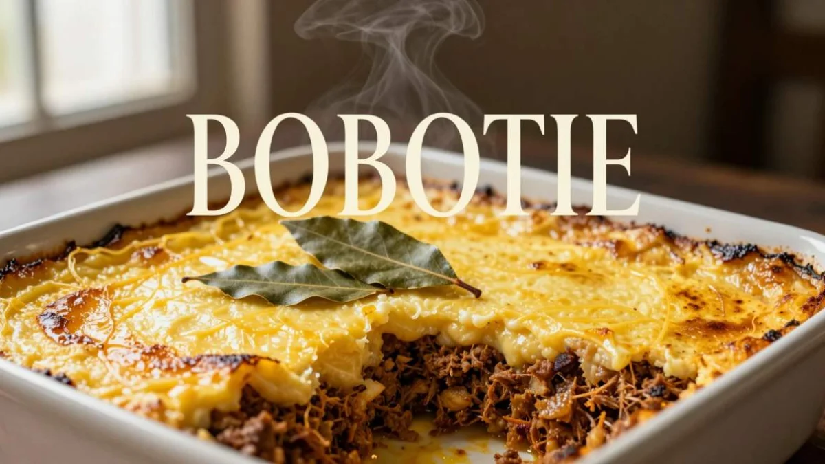 Bobotie sudafricano speziato con crosta dorata e carne macinata