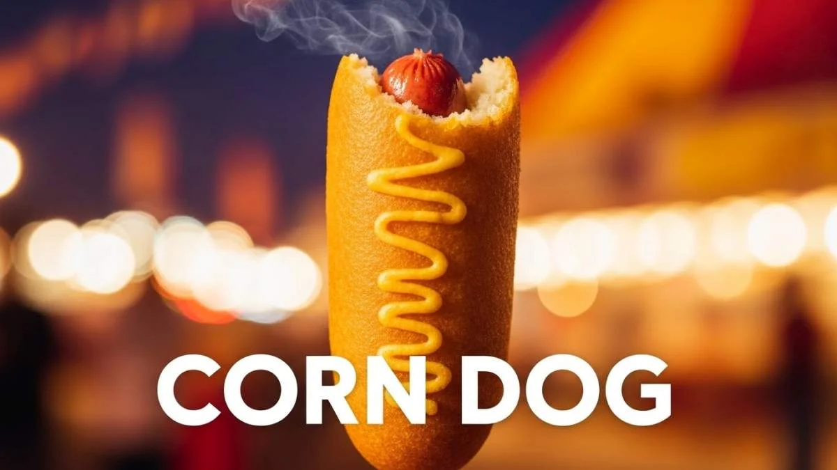 Corn dog americano fritto infilzato su stecco con salsa senape