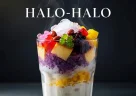 Halo-halo filippino colorato con ghiaccio tritato, latte e dolci assortiti