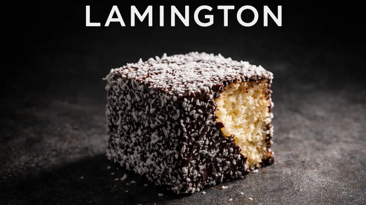 Lamington australiano al cioccolato con farcitura di panna e cocco grattugiato