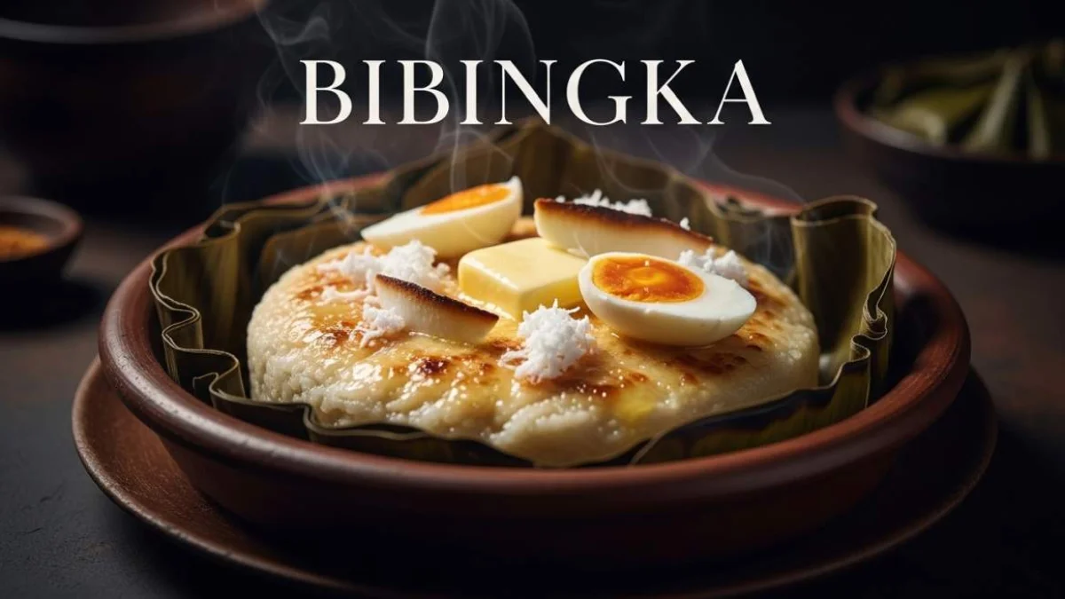 Bibingka filippina soffice servita su foglia di banana con cocco grattugiato