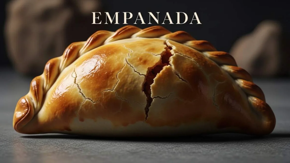 Empanada argentina ripiena di carne, uova e olive con bordo pinzato dorato