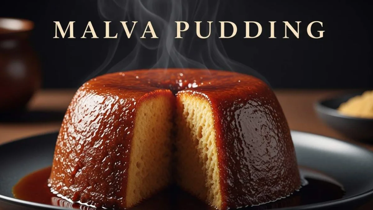 Malva Pudding sudafricano morbido e caramellato servito caldo con crema inglese